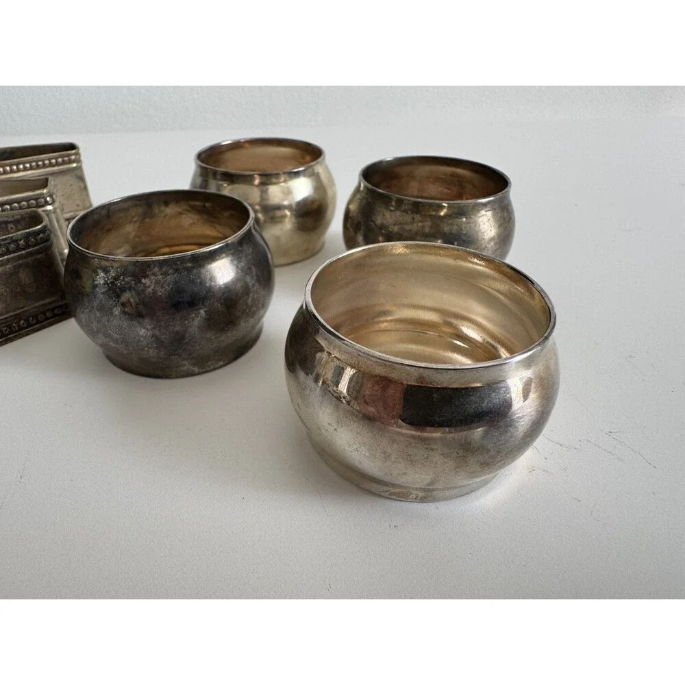 9 Vintage Polished Silver Stainless Steel Plate Napkin Rings Holders